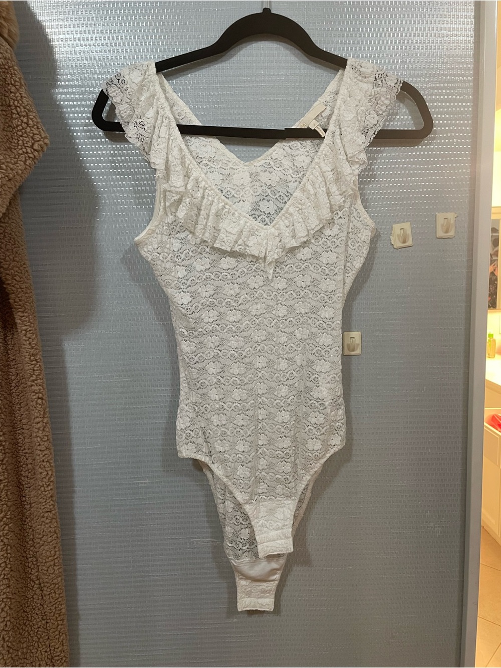 Maje lace bodysuit with ruffle details